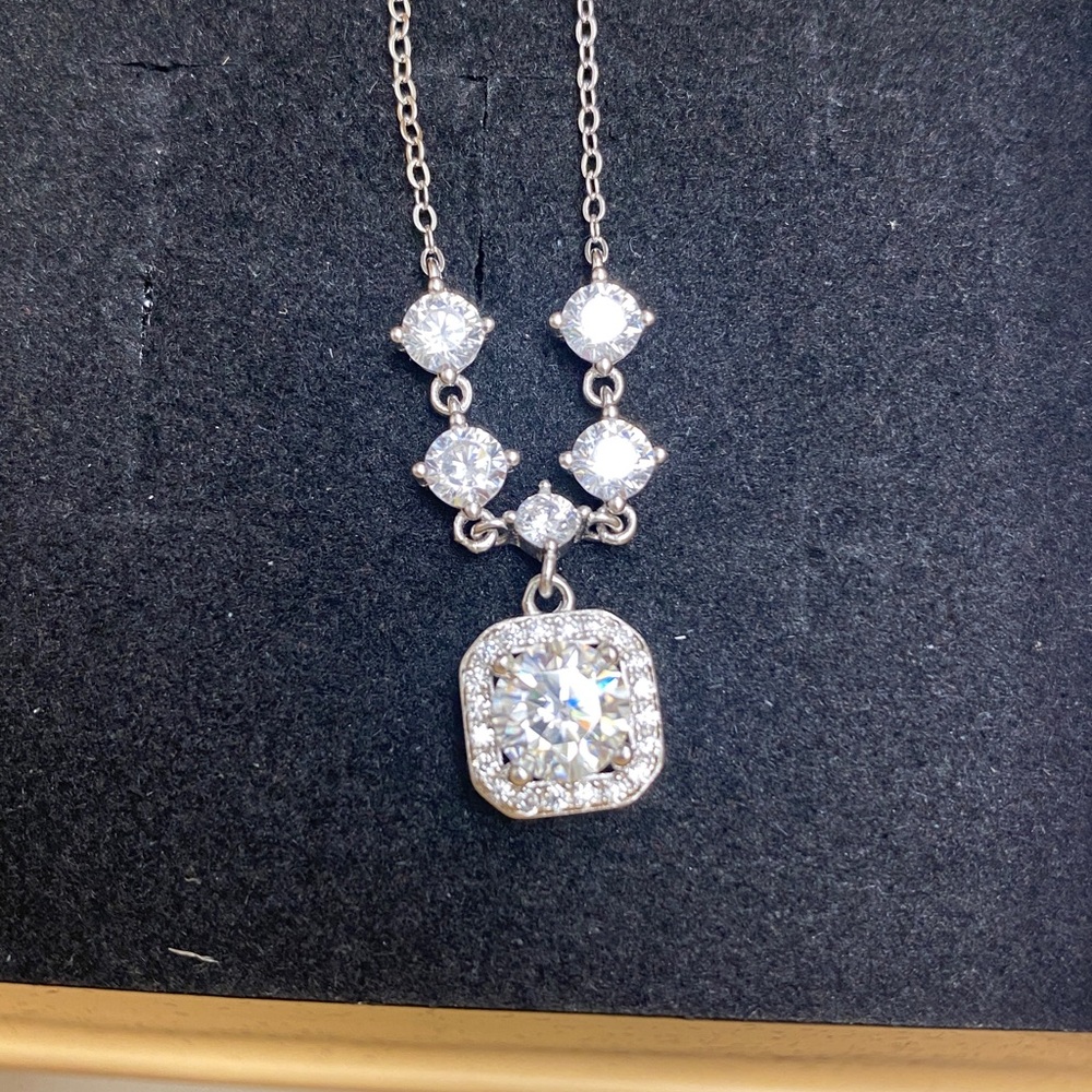 1 Carat Moissanite Halo Necklace on Sterling Silver